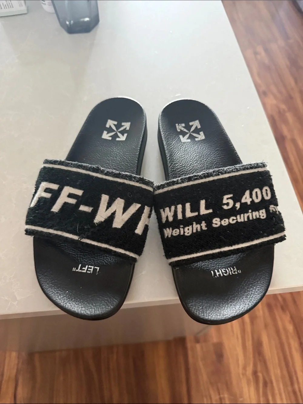 Off-White Black Logo Wool Strap Slide Sandals